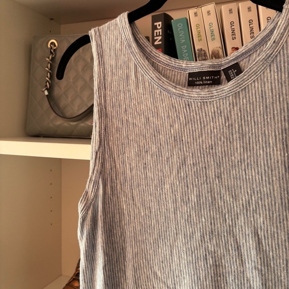 Willi Smith Blue White Striped Linen Tank Size Small - Picture 2 of 5